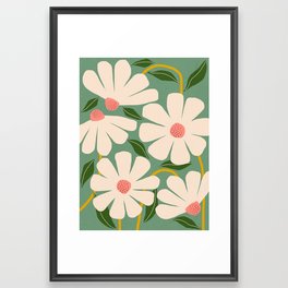 Wild Daisies - green Framed Art Print | Daisies, Botanical, Flower, Drawing, Yellow, Green, Market, Digital, Nature, Boho 