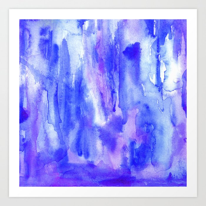 Blue Water Color Brush Strokes Abstract Messy Watercolor Art Print