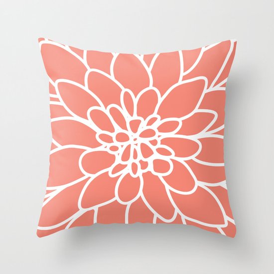 Coral Modern Dahlia Flower Throw Pillow