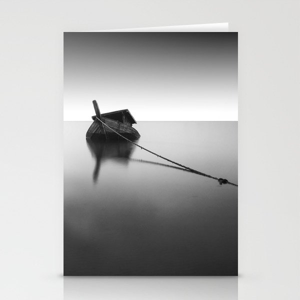 Sinking boat in the harbor and fog black and white nautical maritime ship art photograph - photogrpahy - photographs Stationery Cards