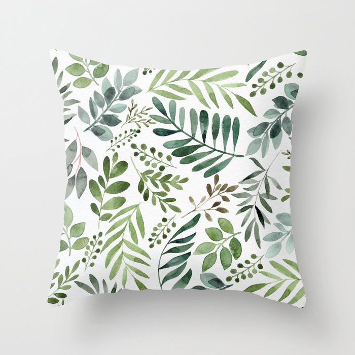 Botanical leaves -Watercolor   Throw Pillow