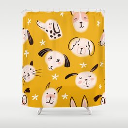 Cute dog and cat faces pattern Shower Curtain