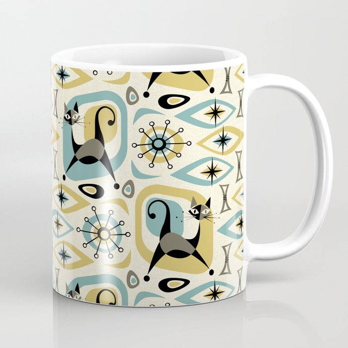 Mid Century Cat Abstract - Gld/Blu ©studioxtine Coffee Mug