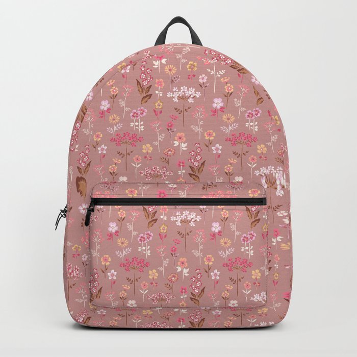 Dusty Rose Wildflowers Cottagecore Ditsy Floral Print Backpack