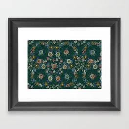 Modern embroidered flowers emerald Framed Art Print