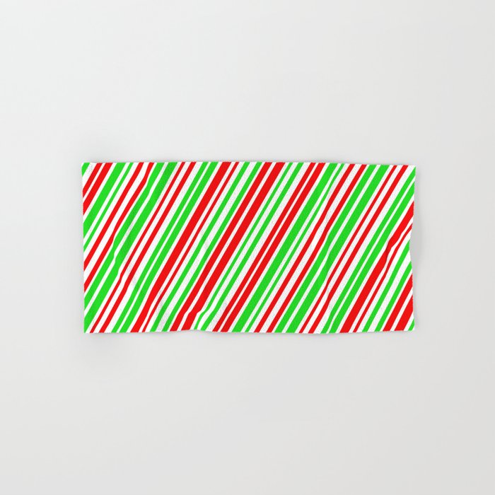 Christmas-Style Red, White & Green Colored Striped/Lined Pattern Hand & Bath Towel
