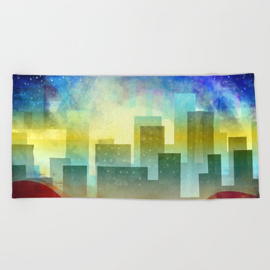 Colorful night digital illustration II. Beach Towel