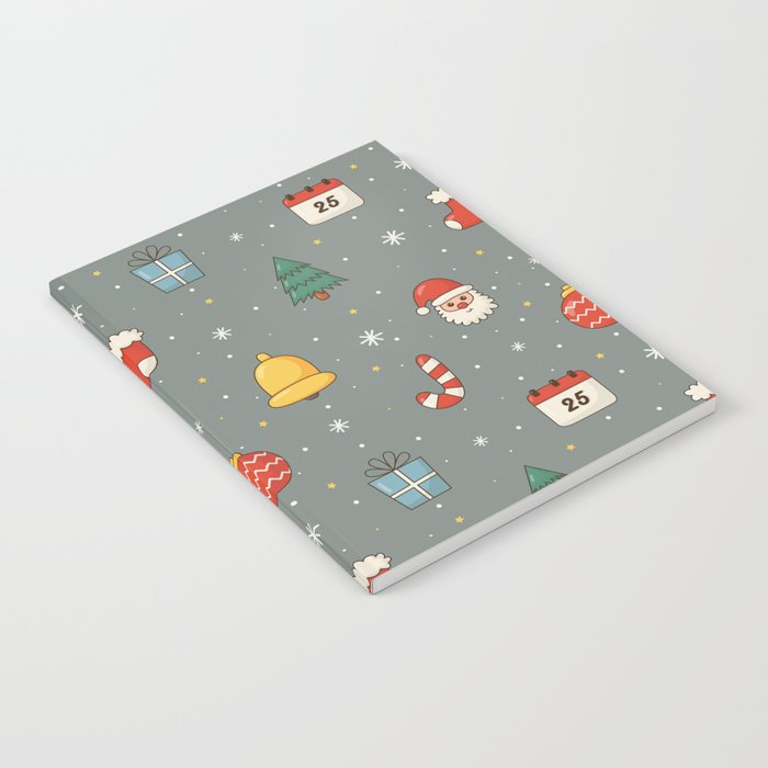 Christmas Characters Seamless Pattern on Gray Background Notebook