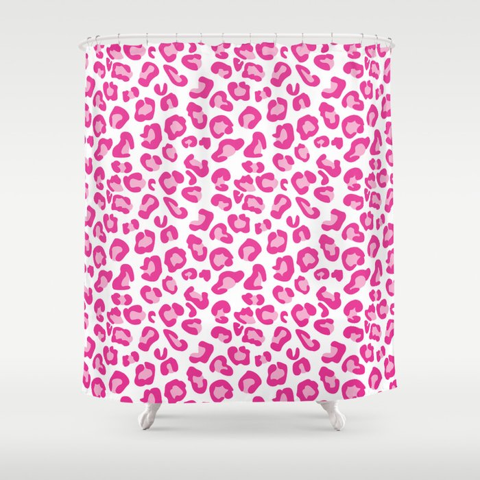 Leopard-Pinks on White Shower Curtain