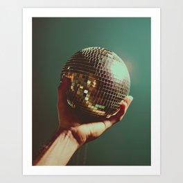 Groovy Vibes: Disco Fever Hits the Dancefloor with 70s Style Hand and Disco Ball  Art Print