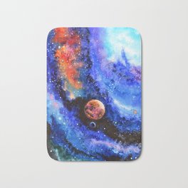 Galaxy landscape Bath Mat | Artprint, Realism, Kunst, Watercolourpainting, S6Artist, Universe, Unique, Aquarrelle, Handdrawn, Planet 