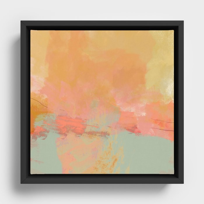 abstract peach sky on mint sea Framed Canvas