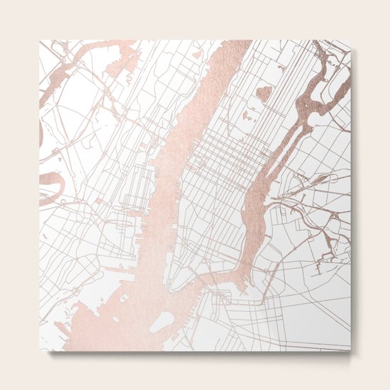 New York City White on Rosegold Street Map Metal Print