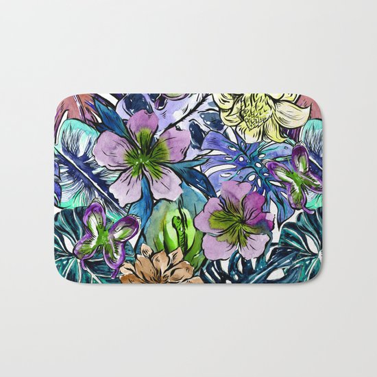 Tropical Blue Flower Hibiscus Garden Bath Mat