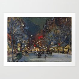 Paris Winter Night Scene landscape painting by Konstantin Korovin Art Print