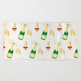 Christmas Pattern Handdrawn Champagne Wine Beach Towel