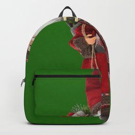 European Style Santa Claus Carrying Gifts And Skis Backpack