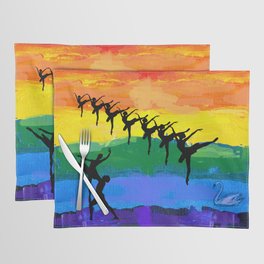 Swan lake - ballet dancer figures in rainbow colors background Placemat