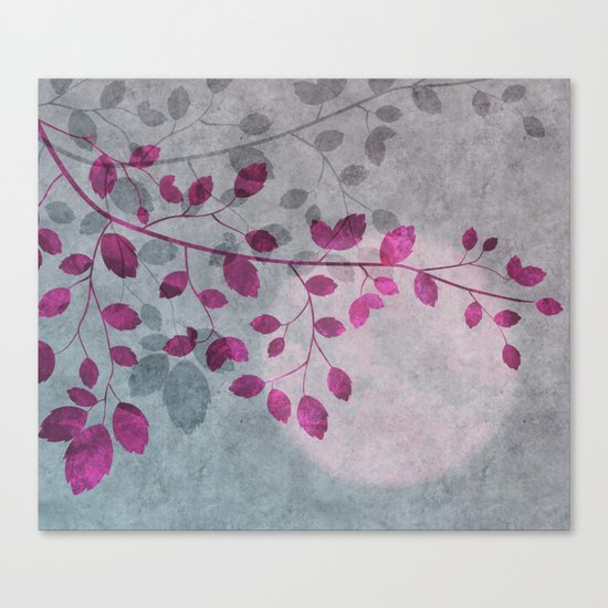 Pink Moon and leaf illustration Canvas Print