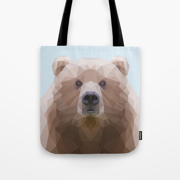 Cute geometric bear on blue/grey background Tote Bag