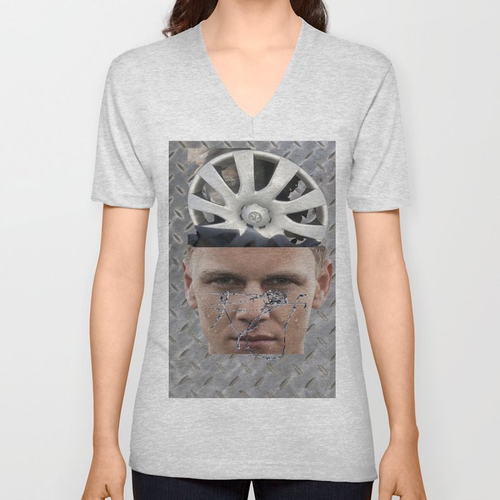 Barbed Wire Face V Neck T Shirt