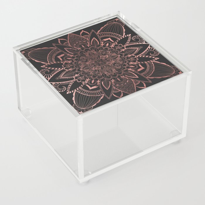 Abstract Geometric Black Rose Gold Spiritual Floral Mandala Acrylic Box