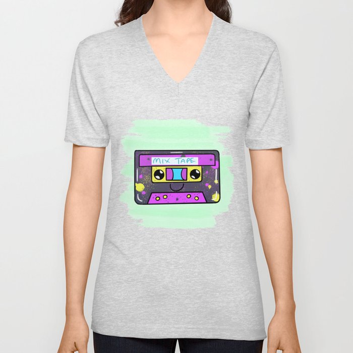 Kawaii Retro Cassette Tape V Neck T Shirt