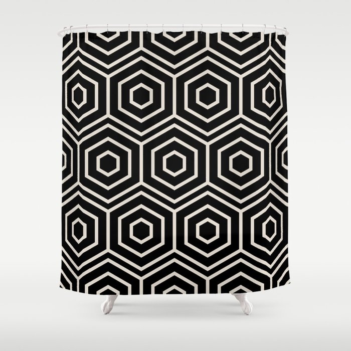 Creamy Beige and Black Line Shape Pattern Pairs 2022 Popular Color Shoji White SW 7042 Shower Curtain