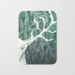 Christmas Stag handpainted Bath Mat | Animal, Expressionism, Acrylic, Reindeer, Nature, Christmastree, Environment, Jungle, Tree, Illustration 