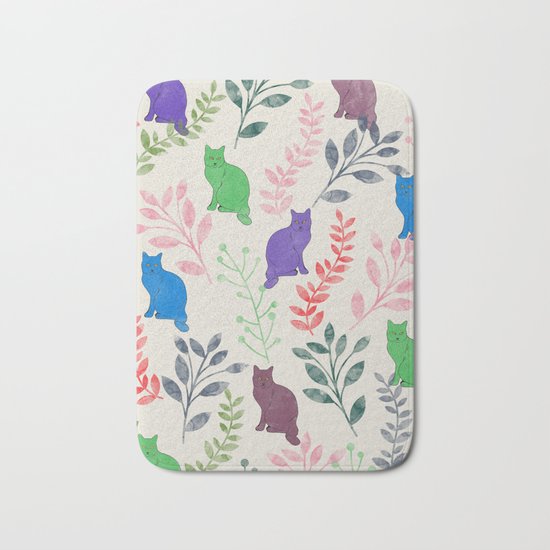 Watercolor Floral and Cat IX Bath Mat