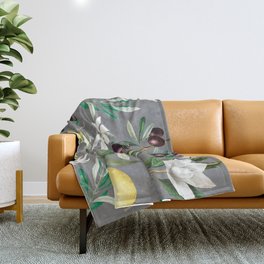 Olives, lemon, citrus, Mediterranean art  Throw Blanket