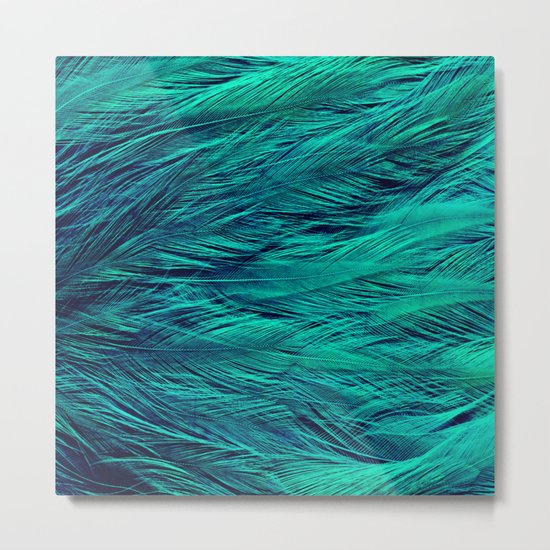 Teal Feathers Metal Print