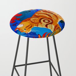 Ginger Cat and tree, Bright colorful painting with hints of Klimt Bar Stool