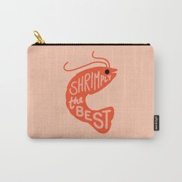 Shrimply the Best Carry-All Pouch | Prawn, Coral, Animal, Art, Peach, Funny, Typography, Pink, Pun, Word 