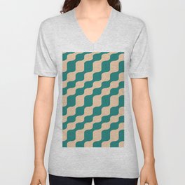 Abstract Green Waves V Neck T Shirt