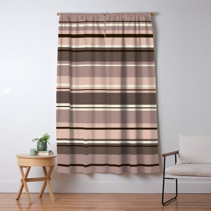 Mixed Striped Design Browns Taupe Creams Blackout Curtain By