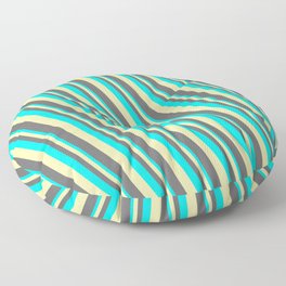 [ Thumbnail: Cyan, Pale Goldenrod & Dim Grey Colored Lines/Stripes Pattern Floor Pillow ]