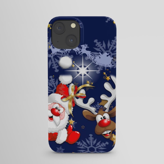 Merry Christmas Happy Santa and Reindeer iPhone Case