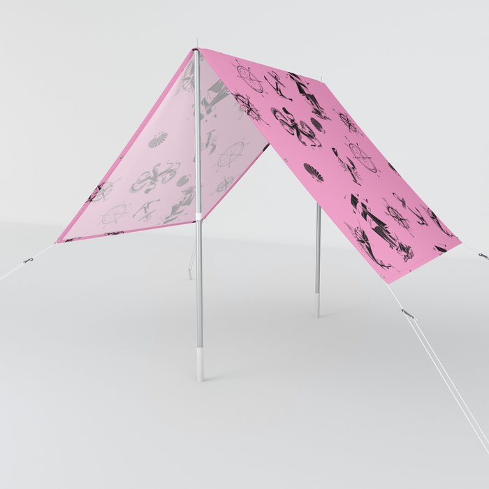 Pink And Black Silhouettes Of Vintage Nautical Pattern Sun Shade