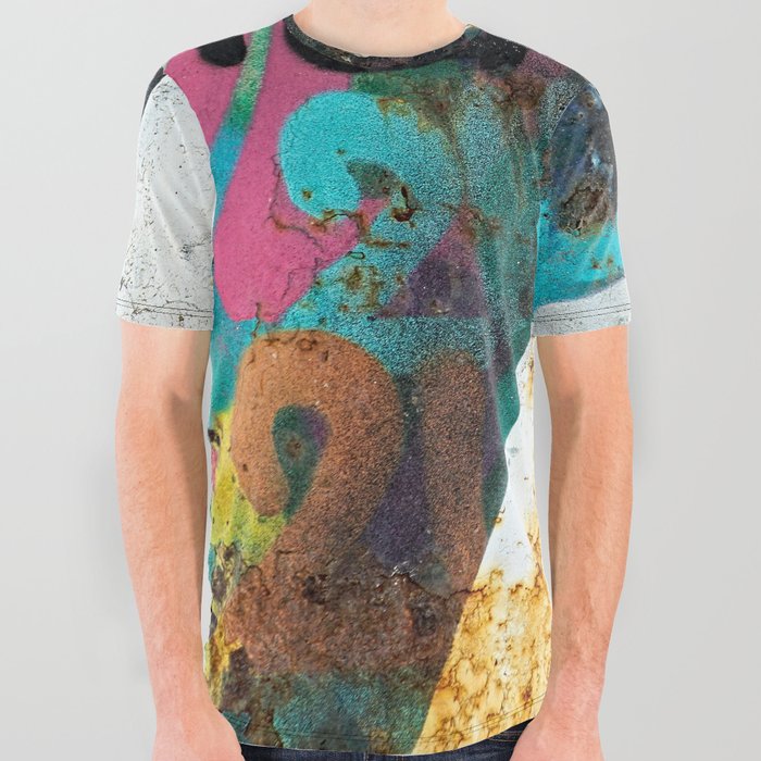 Colorful Graffiti Rusty Metal Weathered Texture All Over Graphic Tee