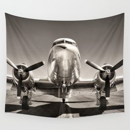 vintage airplane on a runway Wall Tapestry