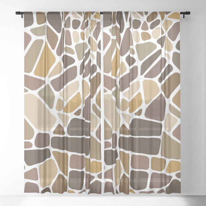 Brown Mosaic Tiles Pattern Sheer Curtain