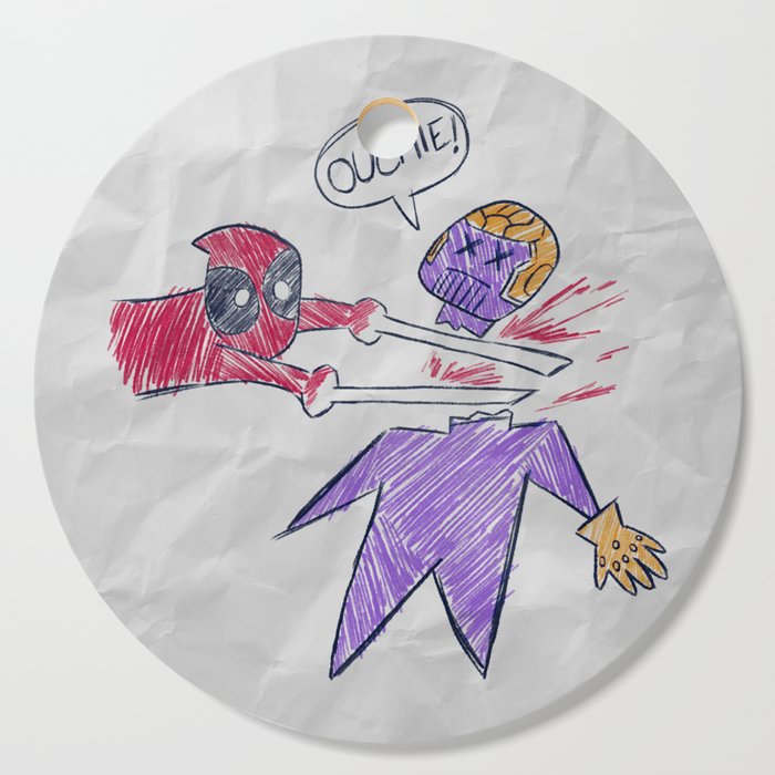 The Plan // Infinity Ouchie, Superhero Merc, Villain, Comic Doodle Cutting Board