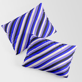 [ Thumbnail: Blue, Beige, Medium Slate Blue & Black Colored Stripes Pattern Pillow Sham ]
