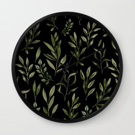 Eucalyptus- Green Leaves Dark Background  Wall Clock