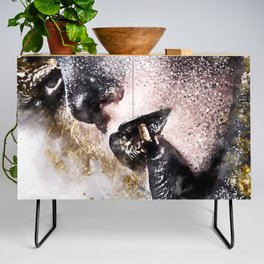 Beautiful Abstract Black and Gold Woman Portrait Credenza