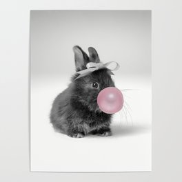 Cute Little Rabbit Gum Print, Nursery Wall Art, Rabbit Poster, Bubblegum Art Poster