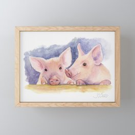 Pink Piggies Pigs Watercolor  Framed Mini Art Print