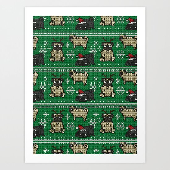CHRISTMAS PUG Art Print