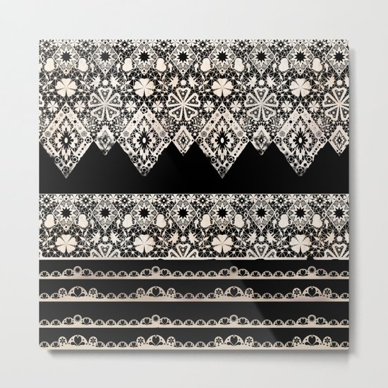 Seamless lace lacy washi tapes ribbon pattern on black background texture Metal Print